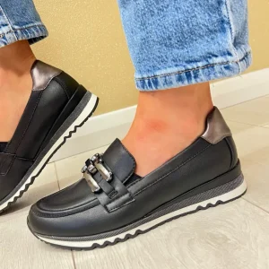 Marco Tozzi Black Combination Chain Loafer Shoe 24721-43 098
