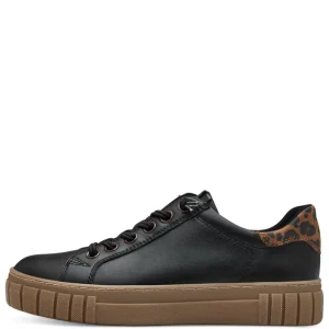 Marco Tozzi Black/Leopard Bungee Laced Slip-On Gum Sole Trainer 23717-41 005