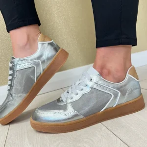 Marco Tozzi Silver Combination Laced Trainer 23791-44 948