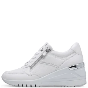 Marco Tozzi White Combination Laced/Zip Wedge Trainer 23743-42 100