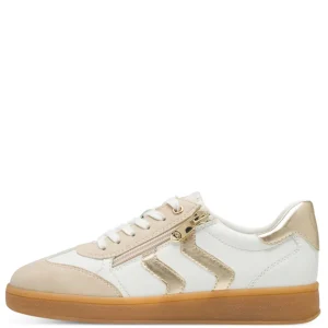 Marco Tozzi White/Gold Combination Laced/Zip Trainer 23739-44 137
