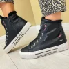 Mustang Ladies Black Warm-Lined Hi-Top Laced/Zip Trainer 1442-601-9