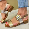 Oh My Sandals Ladies Gold Multi Soft Leather Low Heel Sandal 5609