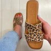 Oh My Sandals Ladies Leopard Print Soft Leather Mule Sandal 5580