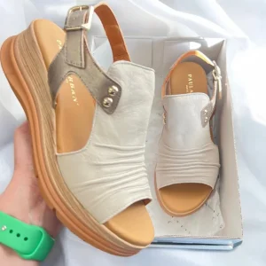 Paula Urban Beige/Grey Soft Leather Platform Sandal 24-17