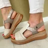 Paula Urban Beige/Silver Leather Velcro Strap Platform Sandal 24-735