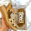 Paula Urban Gold Metallic/Tan Perforated Soft Leather Platform Sandal 24-654