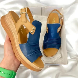 Paula Urban Navy/Camel Soft Leather Platform Sandal 24-17