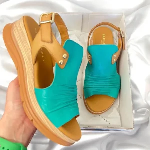 Paula Urban Turquoise/Camel Soft Leather Platform Sandal 24-17