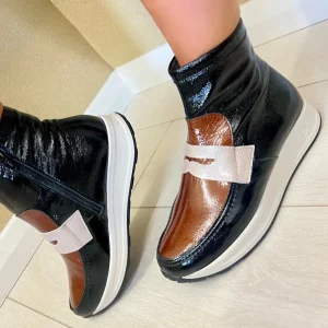 Pitillos Ladies Black/Multi Patent Leather Combination Ankle Boot 10203
