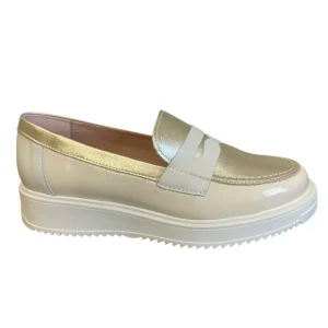 Pitillos Ladies Cream Patent Leather Combination Loafer Shoe 10384