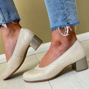 Pitillos Ladies Gold Leather Combination Dressy Heeled Shoe 5720