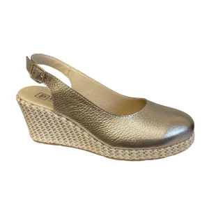 Pitillos Ladies Gold Metallic Leather Espadrille Wedge Sandal 10635