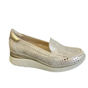 Pitillos Ladies Gold Shimmer Leather Perforated Loafer Shoe 10432