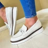 Pitillos Ladies Off White Patent Leather Chain Loafer Shoe 5733
