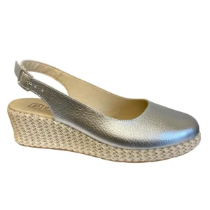 Pitillos Ladies Silver Leather Espadrille Low Wedge Sandal 10625
