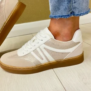 Redz Ladies Beige Multi Combination Laced Trainer 6G428