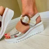 Redz Ladies Beige/Gold Velcro Straps Wedge Sandal T42-203