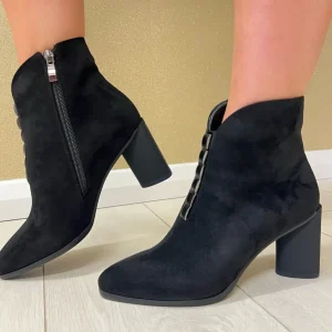 Redz Ladies Black Faux Suede Combination Heeled Ankle Boot D5147