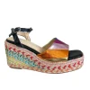 Redz Ladies Black Multi Espadrille Platform Wedge Sandal TSW300-6