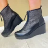 Redz Ladies Black/Sparkle Wedge Ankle Boot F1735
