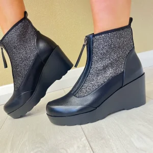 Redz Ladies Black/Sparkle Wedge Ankle Boot F1735