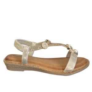 Redz Ladies Gold Diamante Low Wedge Pull-On Sandal 3Z8923-10