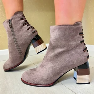 Redz Ladies Taupe Faux Suede Combination Ankle Boot D4634