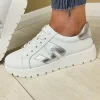 Redz Ladies White/Silver Metallic Laced Trainer CX4776