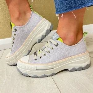 Refresh Ladies Grey Canvas Chunky Sole Laced Trainer 172564