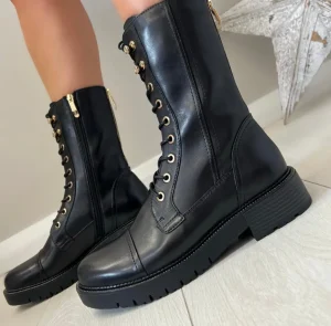 Regarde Le Ciel Black Leather Lace up Mid Length Boot JOSEF-07