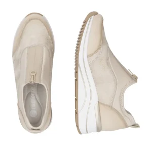 Remonte Ladies Beige Combination Zip-Front Wedge Trainer D0T08-61