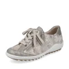Remonte Ladies Beige/Metallic Leather Laced/Zip Trainer R1402-95
