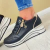 Remonte Ladies Black Combination Laced/Zip Wedge Trainer D0T03-01