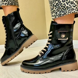 Remonte Ladies Black Patent Leather Laced/Zip Ankle Boot D8663-00