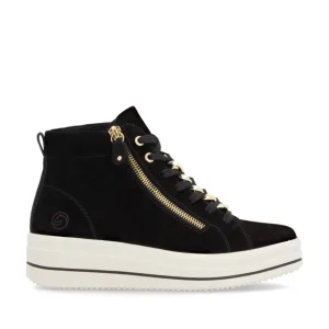 Remonte Ladies Black Suede Leather Lightweight Laced/Zip Ankle Boot D1C70-02