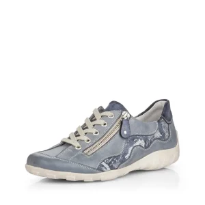 Remonte Ladies Blue Leather Combination Laced/Zip Trainer R3416-14