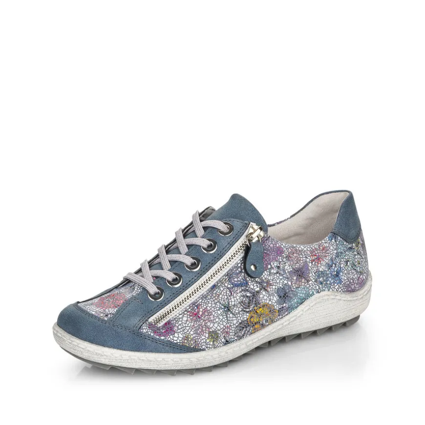 remonte_ladies_bluesilver_0.webp Remonte Ladies Blue/Silver Combination Leather Laced/Zip Trainer R1402-13