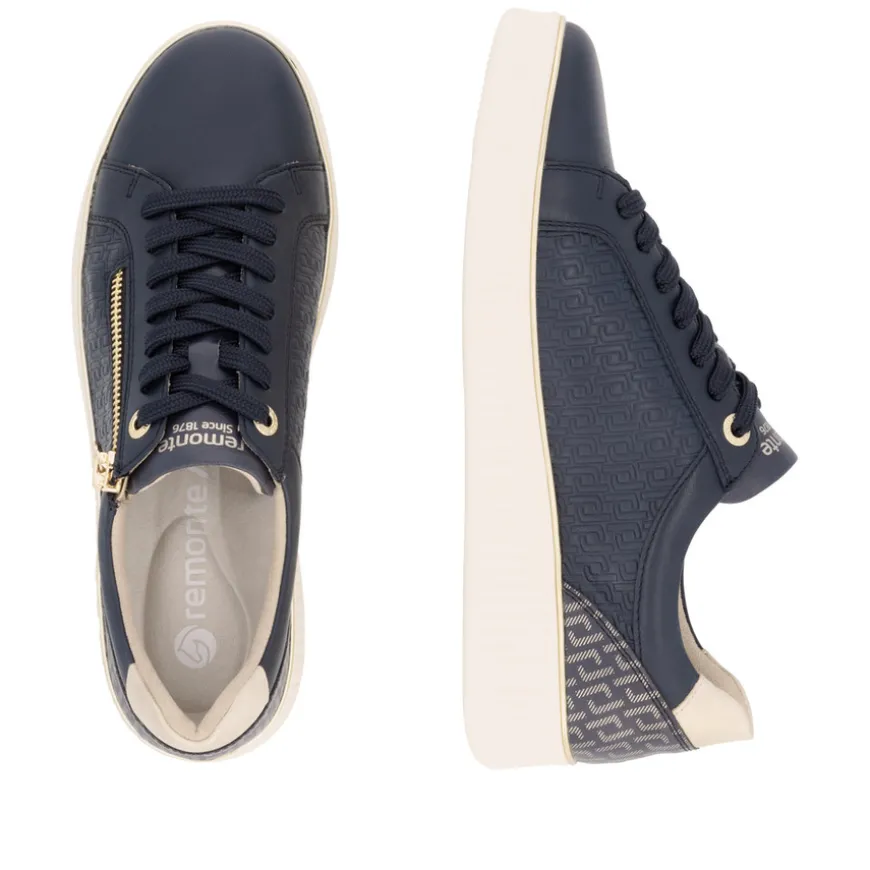 remonte_ladies_navy_leath_1.webp Remonte Ladies Navy Leather Combination Laced/Zip Trainer D2E00-14