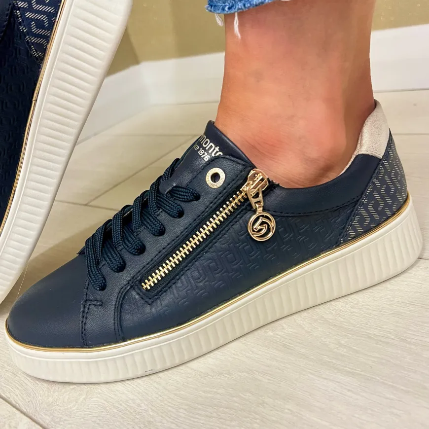 remonte_ladies_navy_leath_2.webp Remonte Ladies Navy Leather Combination Laced/Zip Trainer D2E00-14