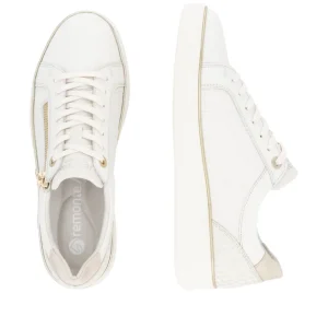 Remonte Ladies Off White Leather Combination Laced/Zip Trainer D2E00-80