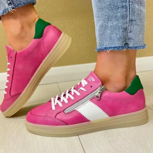 Remonte Ladies Pink Multi Leather Laced/Zip Trainer D2C02-31
