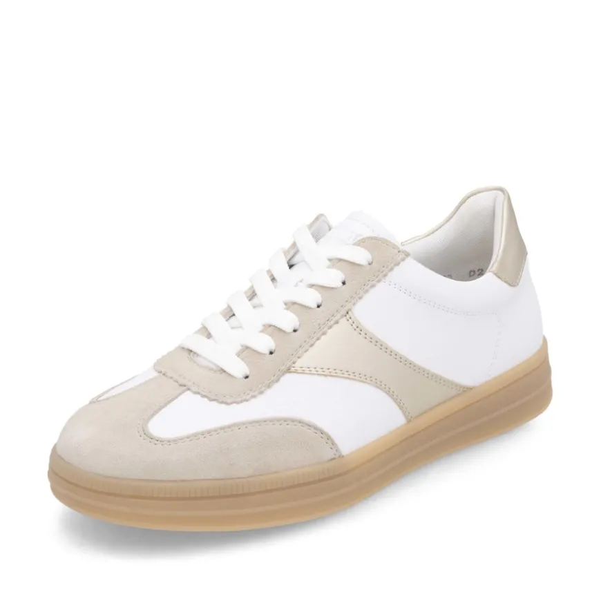 remonte_ladies_whitegold__0-1.webp Remonte Ladies White/Gold Suede/Leather Laced Trainer D2C01-81