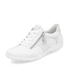 Remonte Ladies White/Gold Leather Laced/Zip Trainer R3404-82