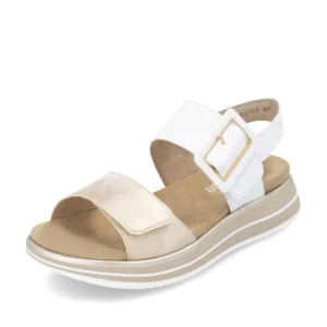 Remonte Ladies White/Gold Metallic Velcro Straps Sandal D1J53-80