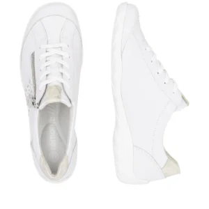 Remonte Ladies White/Gold Leather Laced/Zip Trainer R3404-82