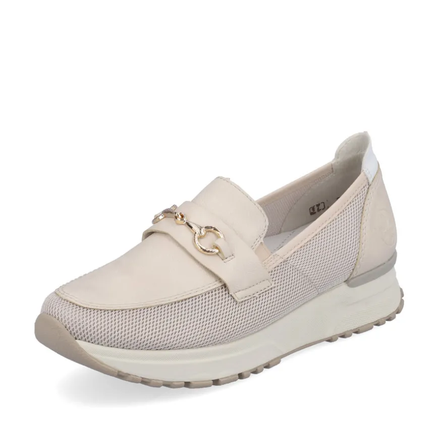 rieker_ladies_beige_combi_0-3.webp Rieker Ladies Beige Combination Gold Chain Loafer Shoe N7455-60