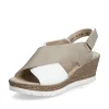 Rieker Ladies Beige/White Crossover Strap Wedge Sandal 61975-62