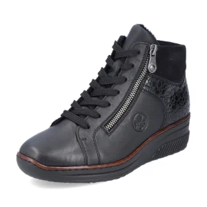 Rieker Ladies Black Combination Low Wedge Laced/Zip Ankle Boot 48710-00