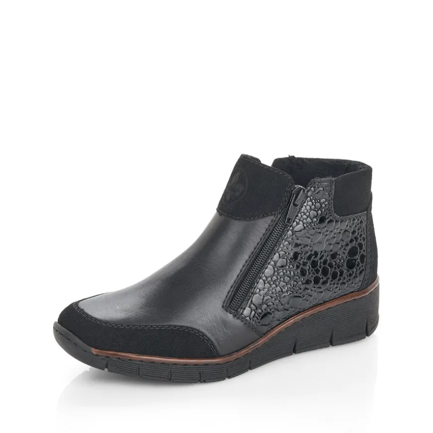 rieker_ladies_black_combi_0-6.webp Rieker Ladies Black Combination Low Wedge Double-Zip Ankle Boot 53782-00